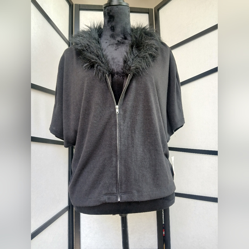 Black Faux Fur Trim Sweater